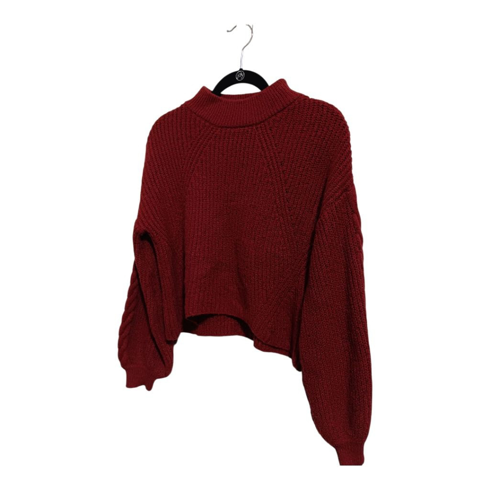 BP Balloon Cable Knit Sleeve Raglan Mock Neck Oversized Sweater in Maroon - Picture 2 of 12